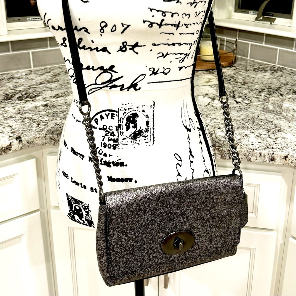 Coach 36335 Metallic Gunmetal Pebble Leather Crosstown Crossbody Bag.  EUC!